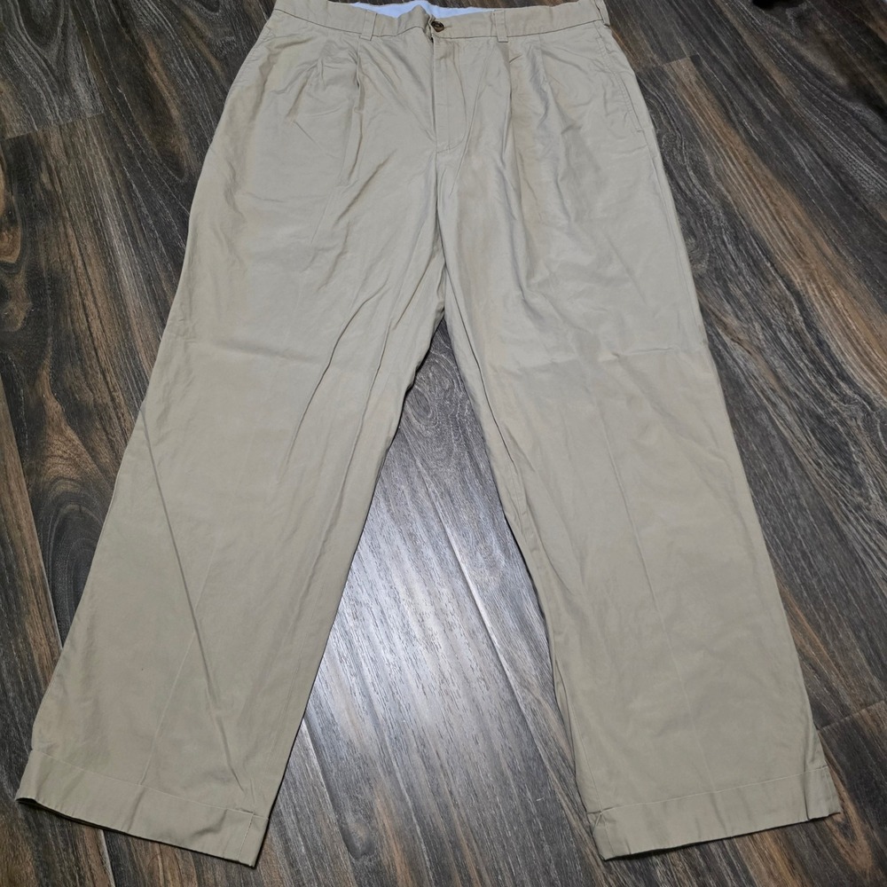 Brooks‎ Brothers 346 Mens Khaki Pleated Chino Pants 38x30 Cuffed Cotton Tan